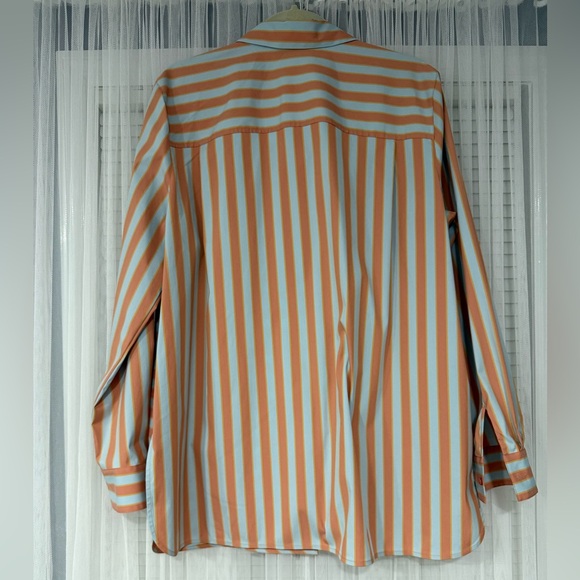 LaFayette 148 Orange and Grey Striped Shirt - Picture 3 of 3